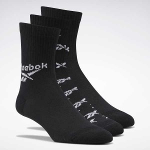 Black Reebok Classics Fold-Over Crew Socks 3 Pairs | GQAMDVO-97