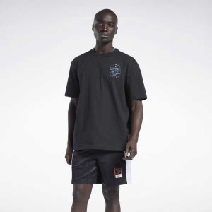 Black Reebok Iverson Basketball I3 Blueprint Short Sleeve T-Shirt | VLZJTHR-69